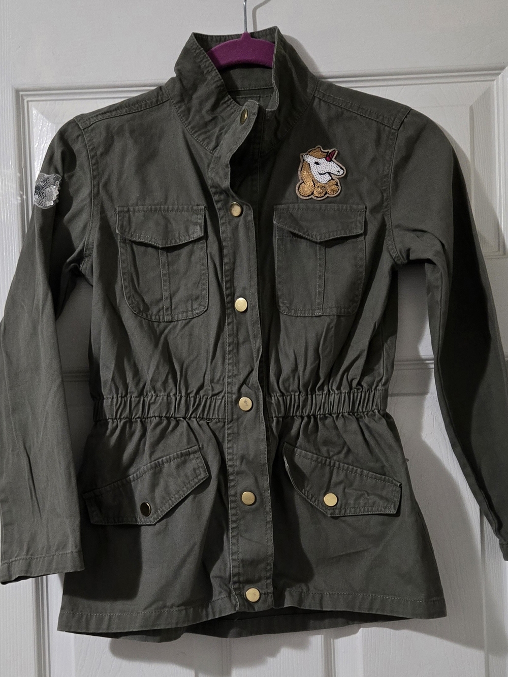 Me Jane Olive Utility Jacket with Patch Accents